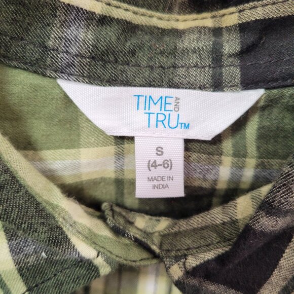 Time & Tru Women's Plaid Button-Up Long Sleeve Shirt Green & Black Small (4-6) - Picture 7 of 11